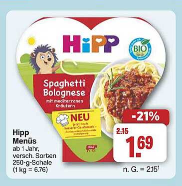 Hipp Menüs Spaghetti Bolognese mit mediterranen Kräutern