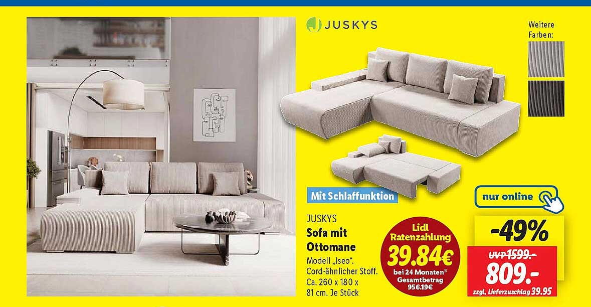 JUSKYS Sofa mit Ottomane