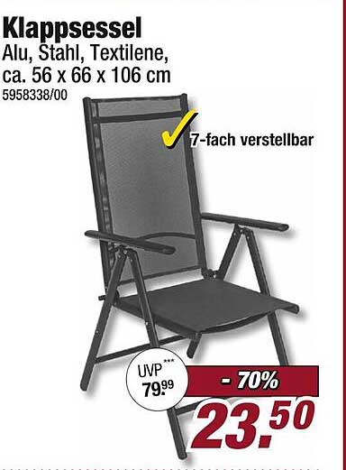 Klappsessel Alu, Stahl, Textilene, ca. 56 x 66 x 106 cm