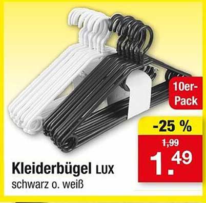 Kleiderbügel Lux - 10er-Pack in Schwarz oder Weiß