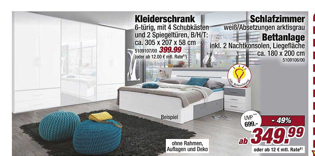 Kleiderschrank 6-türig mit 4 Schubkästen und 2 Spiegeltüren