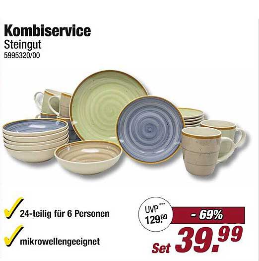 Kombiservice Steingut 24-teilig für 6 Personen