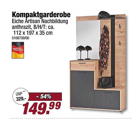 Kompaktgarderobe Eiche Artisan Nachbildung anthrazit