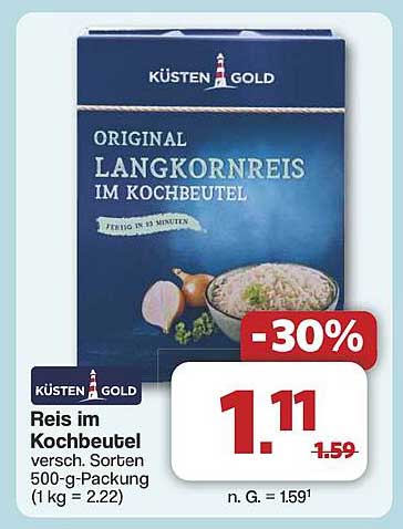Küsten Gold Original Langkornreis im Kochbeutel - 30% Rabatt