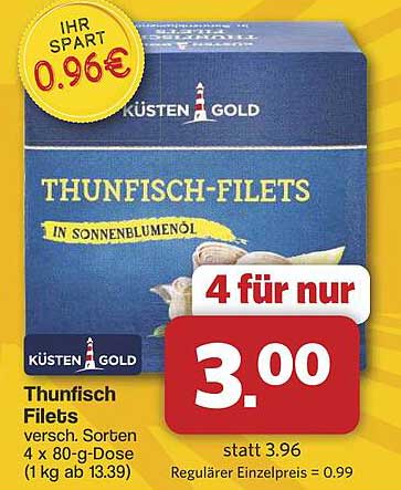 KÜSTEN GOLD Thunfisch-Filets 4 x 80-g-Dose