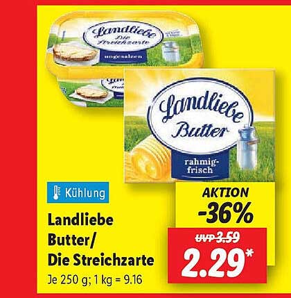 Landliebe Butter / Die Streichzarte 250 g - jetzt nur 2,29 €!