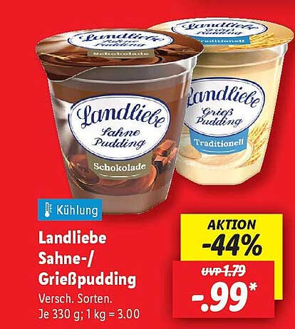 Landliebe Sahne-/Grießpudding, verschiedene Sorten