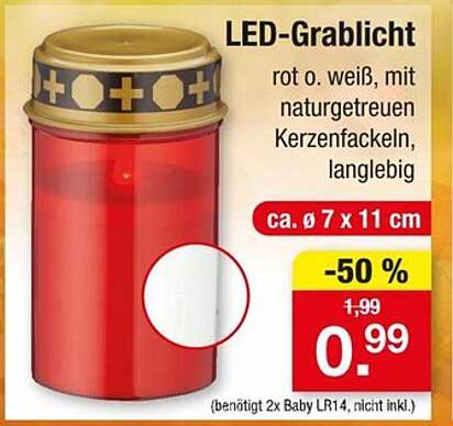 LED-Grablicht rot oder weiß, mit naturgetreuen Kerzenfackeln, langlebig