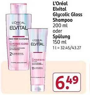 L'Oréal Elvital Glycolic Gloss Shampoo 200 ml oder Spülung 150 ml