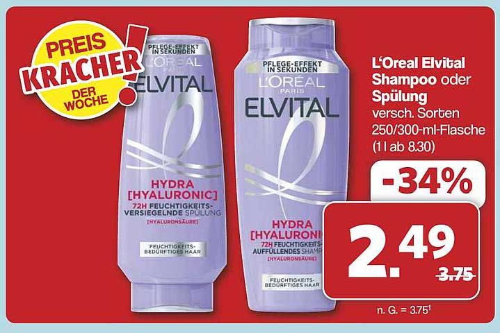 L'Oreal Elvital Shampoo oder Spülung (verschiedene Sorten 250/300 ml-Flasche)