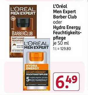 L’Oréal Men Expert Barber Club oder Hydra Energy Feuchtigkeitspflege je 50 ml