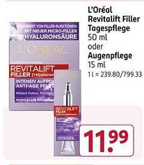 L’Oréal Revitalift Filler Tagespflege 50 ml oder Augenpflege 15 ml