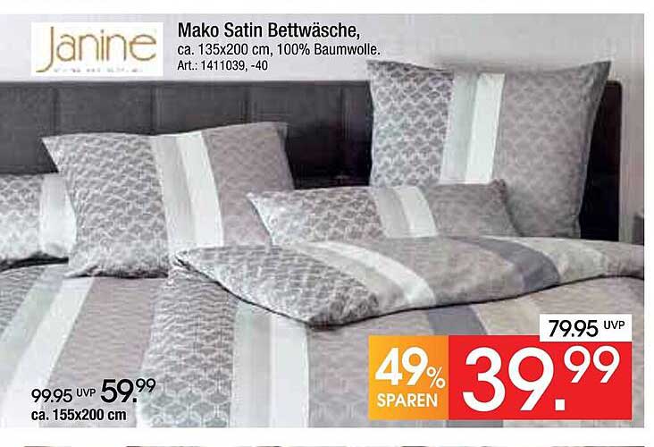 Mako Satin Bettwäsche, ca. 135x200 cm, 100% Baumwolle.