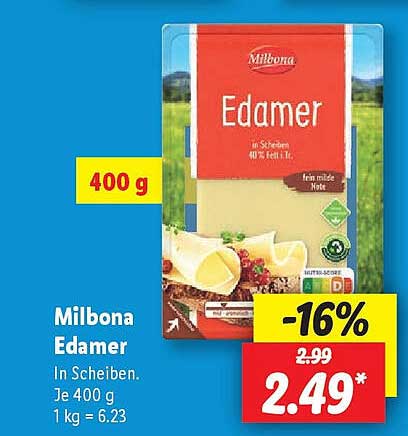 Milbona Edamer in Scheiben, 400 g
