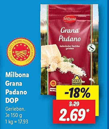Milbona Grana Padano DOP, gerieben, 150 g