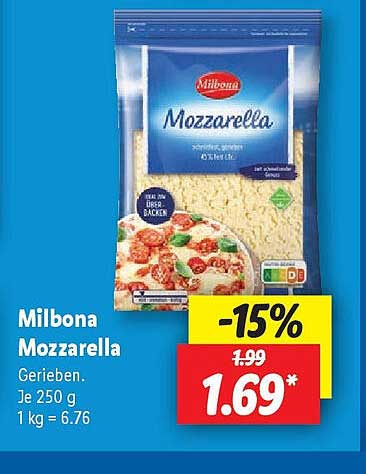 Milbona Mozzarella gerieben 250 g