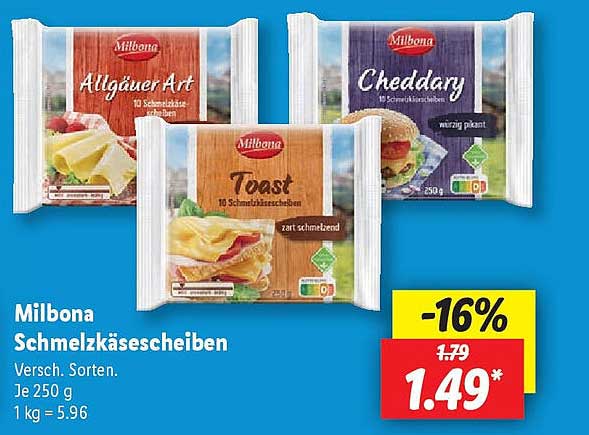 Milbona Schmelzkäsescheiben - Verschiedene Sorten 250 g