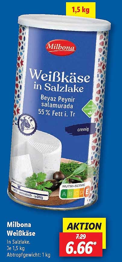 Milbona Weißkäse in Salzlake 1,5 kg