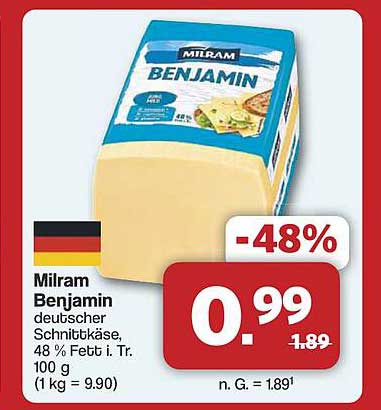 Milram Benjamin deutscher Schnittkäse, 48 % Fett i. Tr.
