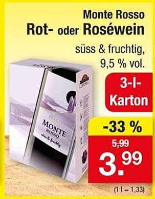 Monte Rosso Rot- oder Roséwein - 3-Liter-Karton zum Aktionspreis