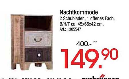 Nachtkommode mit 2 Schubladen und 1 offenem Fach