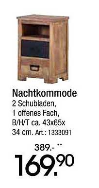 Nachtkommode mit 2 Schubladen und offenem Fach