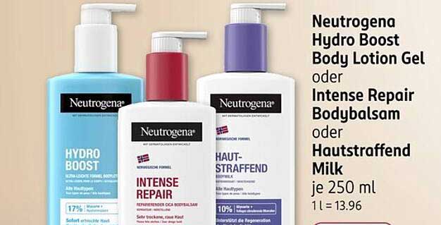 Neutrogena Hydro Boost Body Lotion Gel oder Intense Repair Bodybalsam oder Hautstraffend Milk je 250 ml