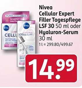 Nivea Cellular Expert Filler Tagespflege LSF 30 50 ml oder Hyaluron-Serum 30 ml