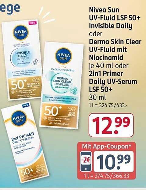 Nivea Sun UV-Fluid LSF 50+ Invisible Daily oder Derma Skin Clear UV-Fluid mit Niacinamid