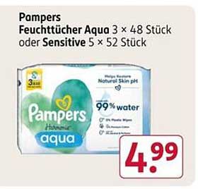 Pampers Feuchttücher Aqua 3 × 48 Stück oder Sensitive 5 × 52 Stück