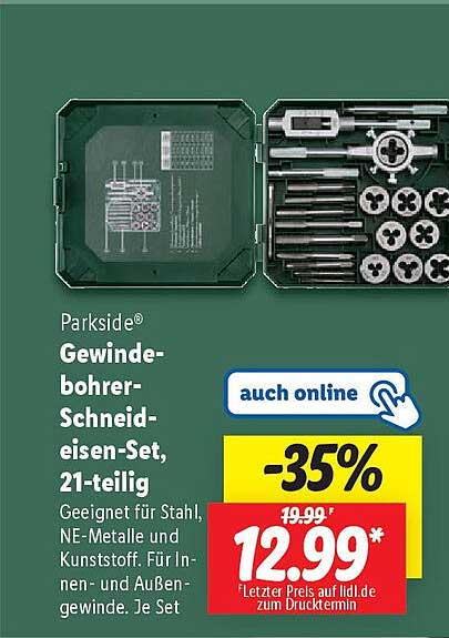 Parkside® Gewinde-Bohrer-Schneid-Eisen-Set, 21-teilig