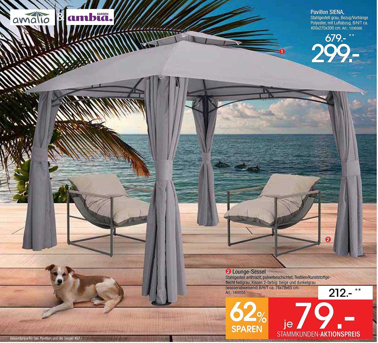 Pavillon SIENA mit loungigen Sesseln zum Sonderpreis