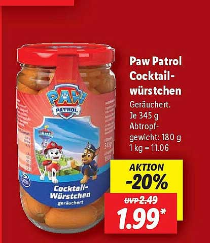 Paw Patrol Cocktailwürstchen, geräuchert