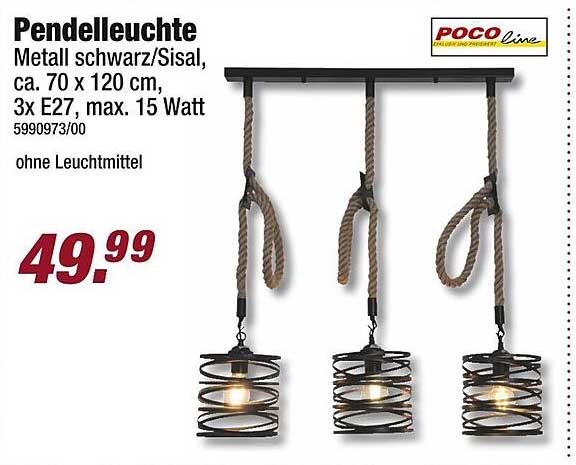 Pendelleuchte Metall schwarz/Sisal, ca. 70 x 120 cm, 3x E27, max. 15 Watt