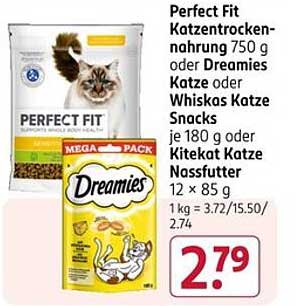 Perfect Fit Katzenfutter 750 g oder Dreamies Snacks 180 g