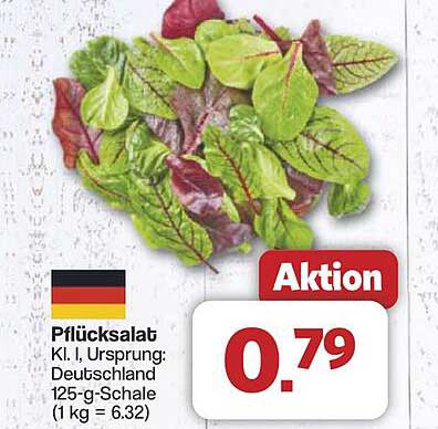 Pflücksalat Kl. I, Ursprung: Deutschland 125-g-Schale (1 kg = 6.32)