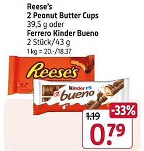 Reese’s 2 Peanut Butter Cups oder Ferrero Kinder Bueno