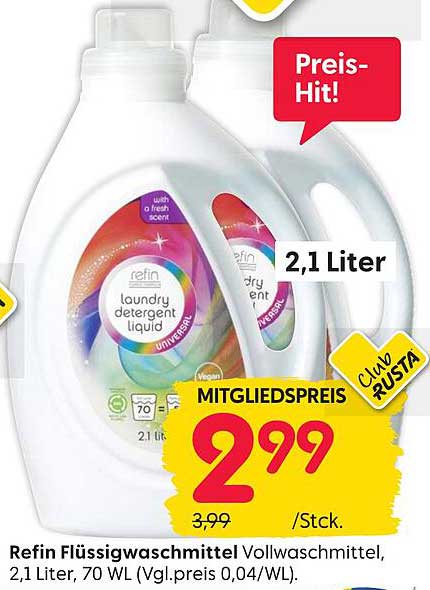 Refin Flüssigwaschmittel Vollwaschmittel, 2,1 Liter, 70 WL