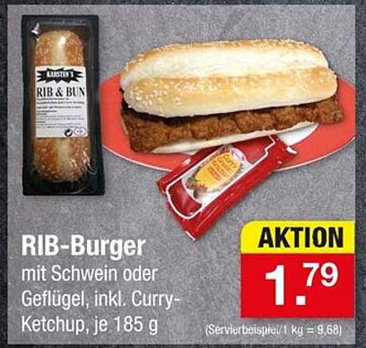 RIB-Burger mit Schwein oder Geflügel, inkl. Curry-Ketchup, je 185 g