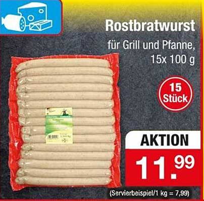 Rostbratwurst für Grill und Pfanne, 15x100g