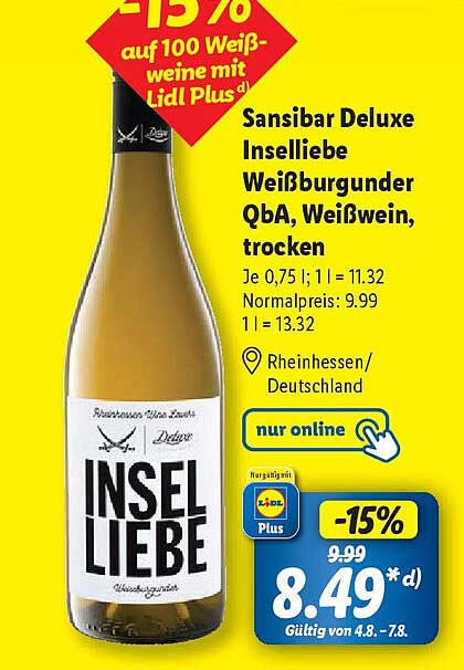 Sansibar Deluxe Inselliebe Weißburgunder QbA, Weißwein, trocken
