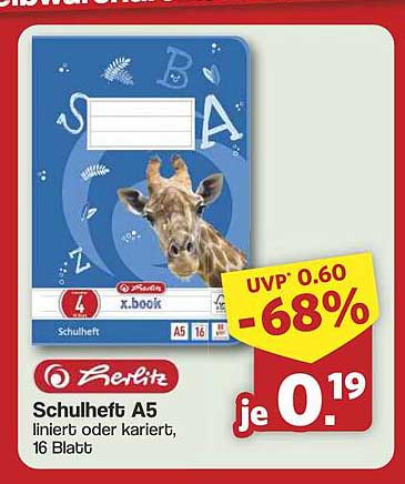 Schulheft A5 von Herlitz – limitiert oder kariert, 16 Blatt