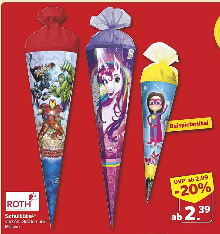 Schultüte variieren in verschiedenen Größen und Motiven