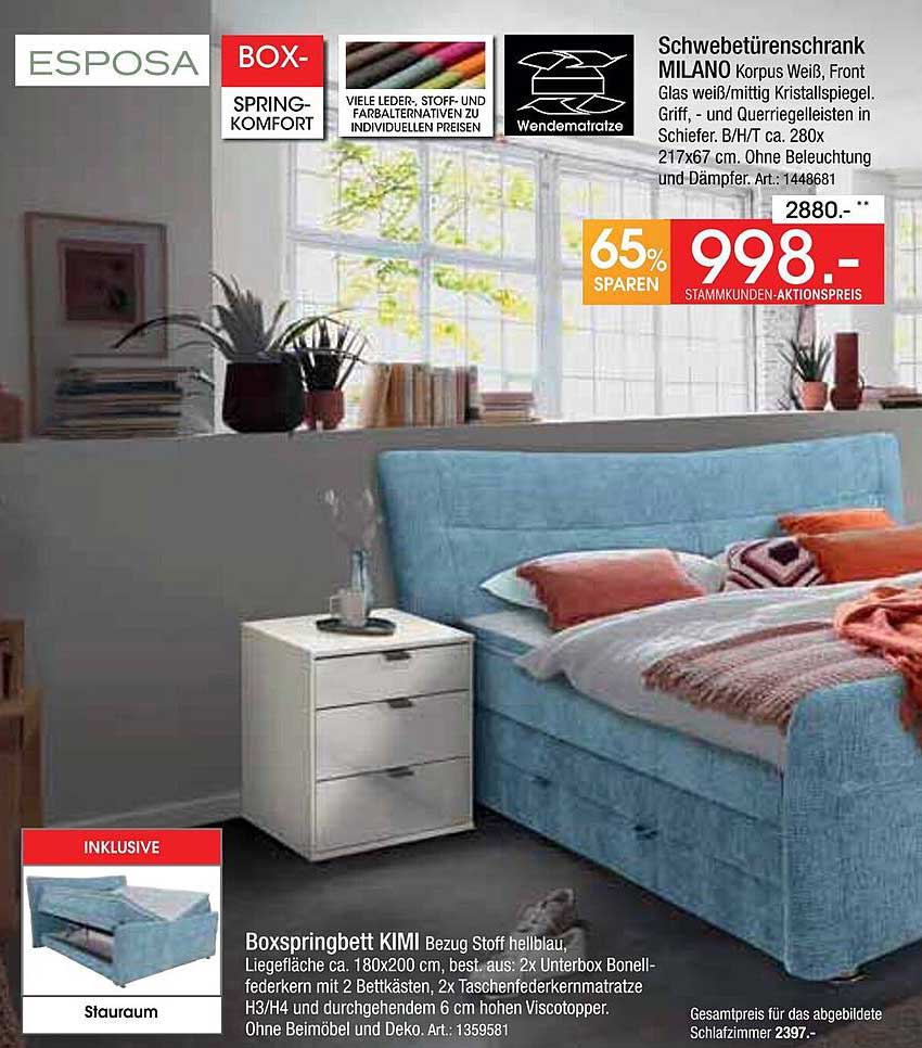 Schwebetüren-Schrank MILANO und Boxspringbett KIMI