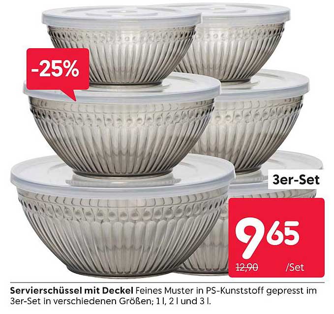 Servierschüssel mit Deckel - 3er-Set