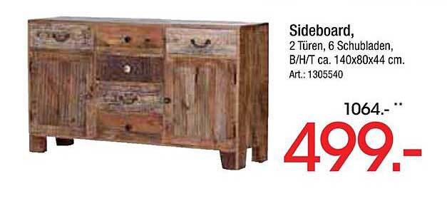 Sideboard, 2 Türen, 6 Schubladen, B/H/T ca. 140x80x44 cm