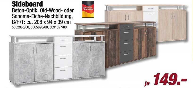Sideboard in Beton-Optik, Old-Wood oder Sonoma-Eiche-Nachbildung