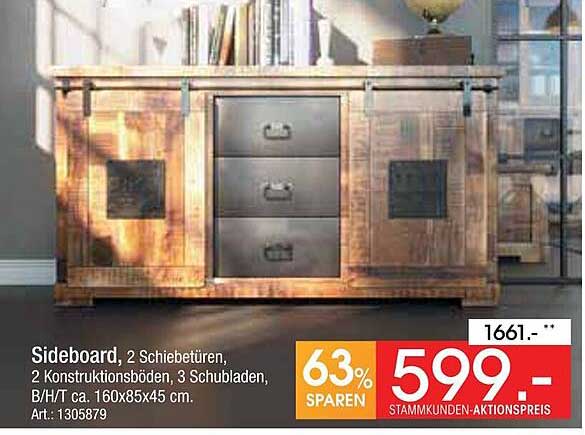 Sideboard mit 2 Schiebetüren und 3 Schubladen
