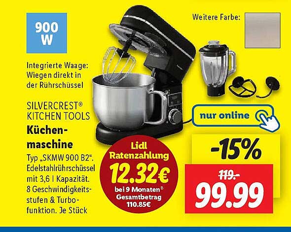 SILVERCREST® Küchenmaschine mit Edelstahlschüssel – 900 W