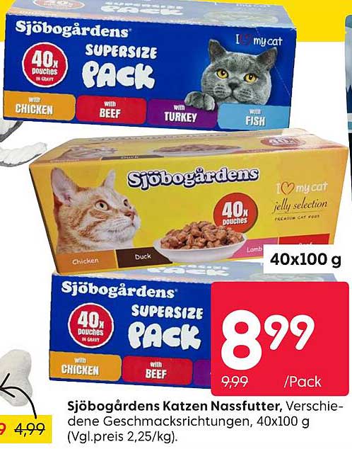 Sjöbogårdens Katzen Nassfutter, Verschiedene Geschmacksrichtungen, 40x100 g